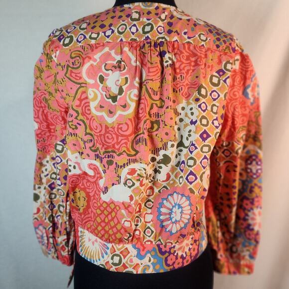 100% Cotton J Crew Medium Wrap-Around Top Waist Length Bright Colors Button Cuff - Picture 3 of 11
